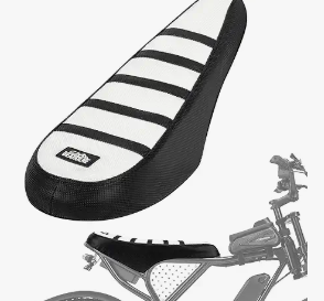 Ebike Seat Cover Upgraded for Ridstar Q20/Q20 pro EBikes Waterproof Non-Slip Seat Cover with Elastic Strap Seat Covers for Electric Dirt Bike (White with Black Ribs)